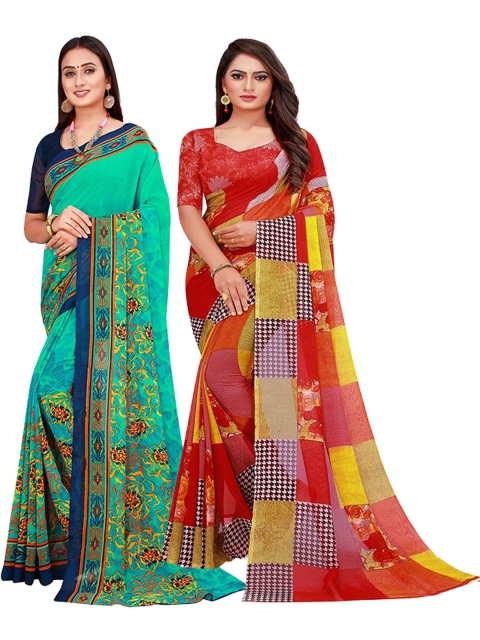 

KALINI Pack Of 2 Green & Red Georgette Saree