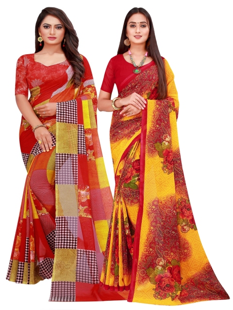 

KALINI Pack of 2 Pure Georgette Sarees, Red
