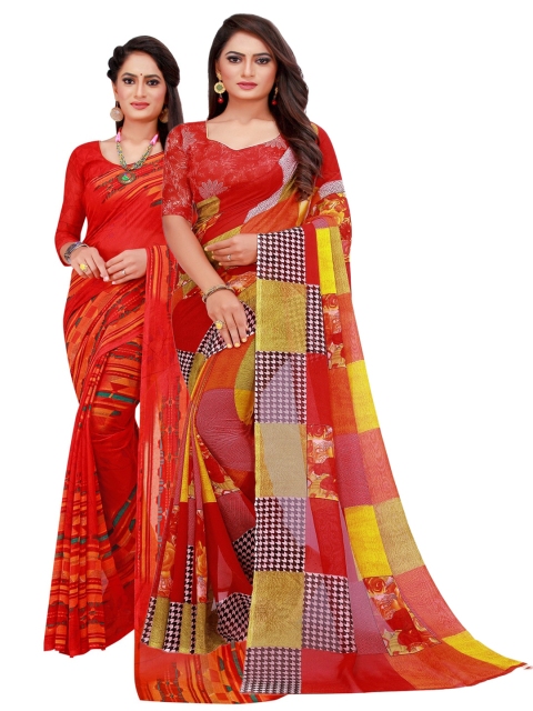 

KALINI Red & Maroon Pure Georgette Saree