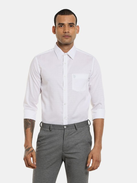 

U S Polo Assn Men White Solid Cotton Formal Shirt