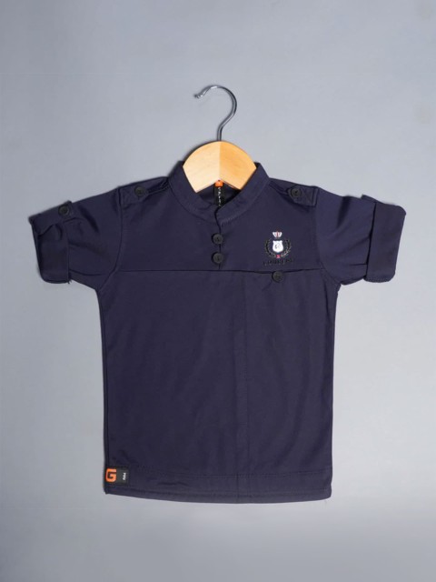 

Mumkins Boys Navy Blue Mandarin Collar T-shirt
