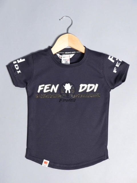 

Mumkins Boys Navy Blue Typography Printed T-shirt