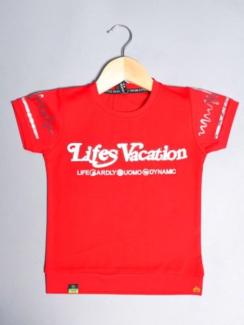 

Mumkins Boys Red Typography Printed T-shirt