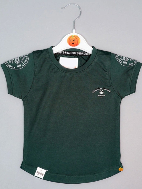 

Mumkins Boys Green Drop-Shoulder Sleeves T-shirt