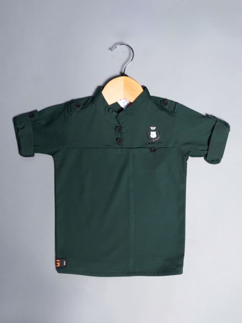 

Mumkins Boys Green Henley Neck Roll-Up Sleeves T-shirt