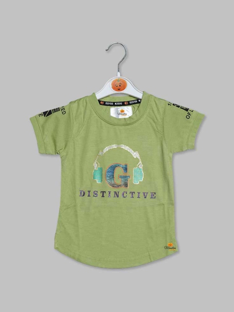 

Mumkins Boys Lime Green Typography Printed T-shirt