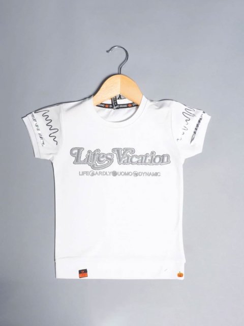

Mumkins Boys White Printed T-shirt