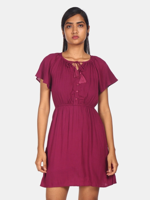 

Aeropostale Women Purple Fluttered Sleeve Solid Fit and Flare Mini Dress