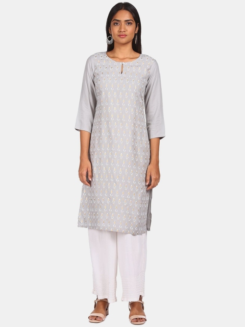 

Karigari Women Grey Ethnic Motifs Printed Flared Sleeves Kurta