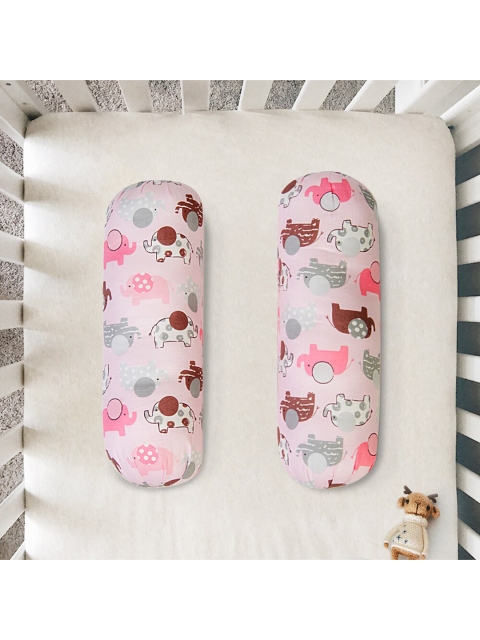 

Baby Moo Kids 2 Pieces Pink & Brown Printed Small Bolster Set