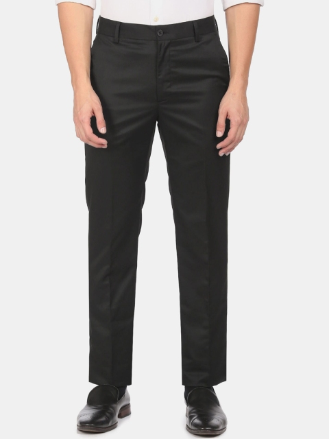 

Excalibur Men Black Flat-Front Slim Fit Mid-Rise Formal Trousers