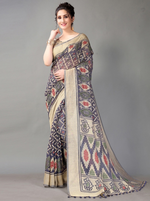 

HRITIKA Blue & Red Ethnic Motifs Brasso Patola Saree