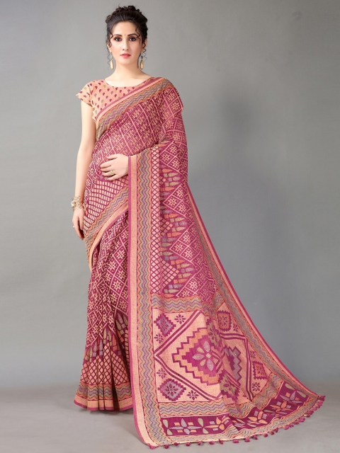 

HRITIKA Orange & Magenta Ethnic Motifs Brasso Patola Saree