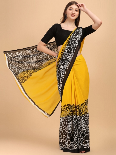 

Sangria Yellow & Black Abstract Printed Saree