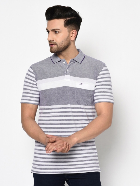 

Duke Men Purple Striped Polo Collar T-shirt