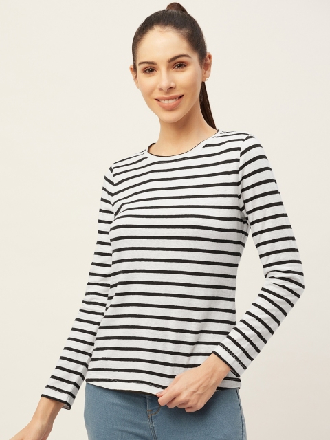 

PIRKO Women White & Black Striped T-shirt