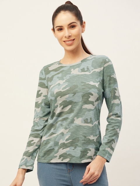 

PIRKO Women Green & Off White Camouflage Printed T-shirt