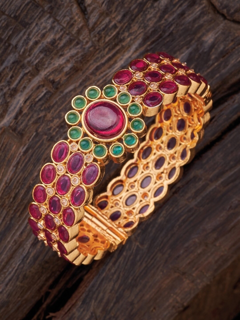 

Kushal's Fashion Jewellery Women Pink & Green Gold-Plated Kada Bracelet