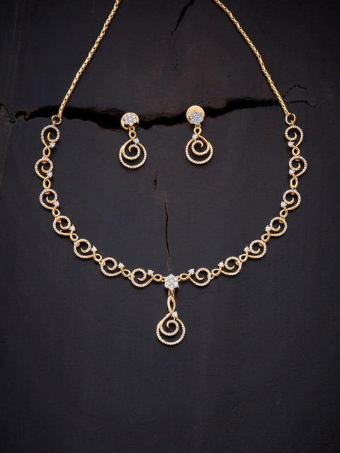 

Kushal's Fashion Jewellery Gold-Plated White Cubic Zirconia Studded Jewellery Set