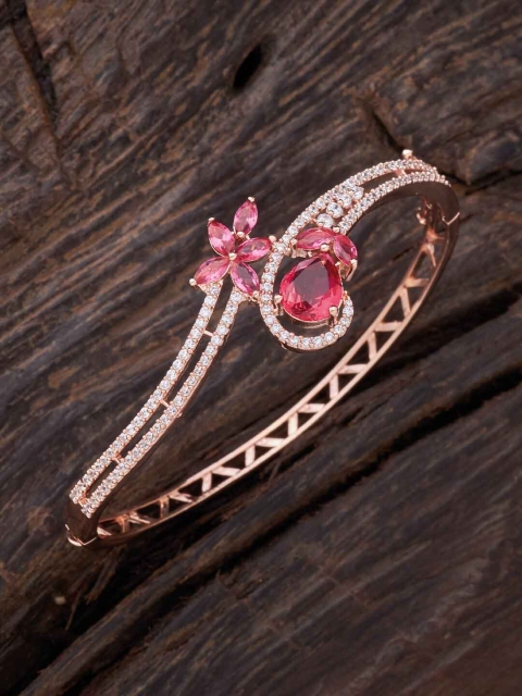 

Kushal's Fashion Jewellery Women Pink Cubic Zirconia Rose Gold-Plated Kada Bracelet