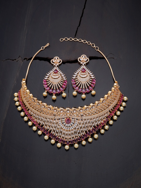 

Kushal's Fashion Jewellery Women Red & White Gold-Plated CZ Studded Jewellery Set