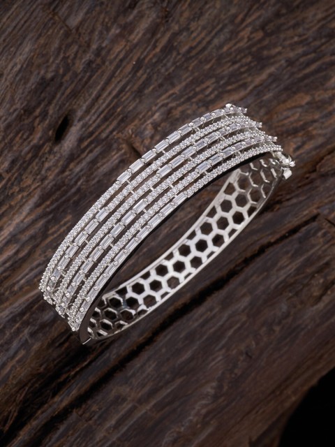 

Kushal's Fashion Jewellery Women Silver-Toned & White Cubic Zirconia Rhodium-Plated Kada Bracelet