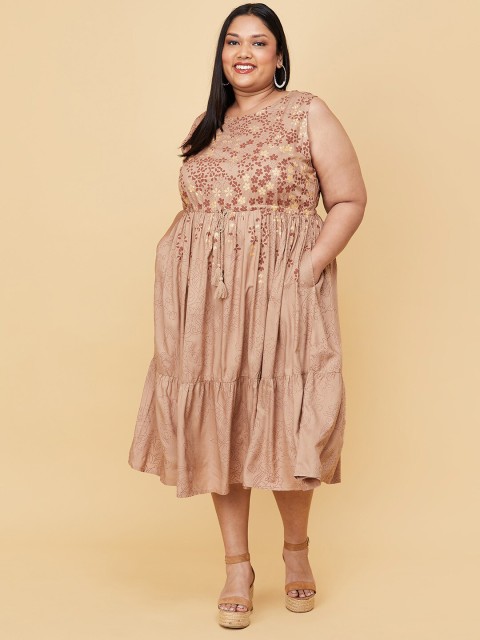 

max Plus Size Brown Floral Midi Dress