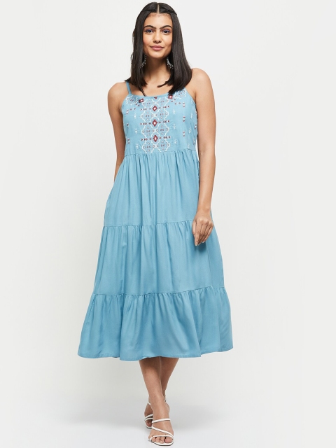 

max Blue Midi Dress 100% COTTON