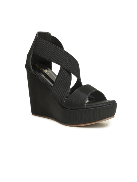 

VALIOSAA Black Wedge Sandals with Buckles