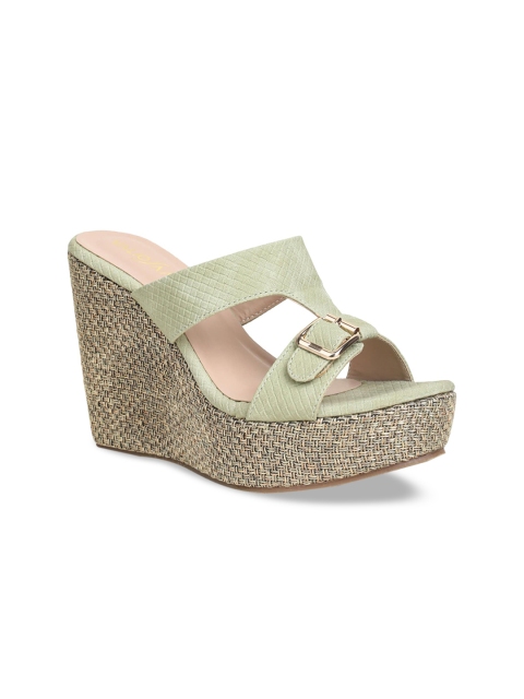 

VALIOSAA Green Platform Sandals with Buckles