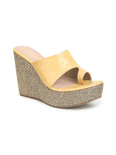 

VALIOSAA Mustard Printed Platform Peep Toes with Buckles