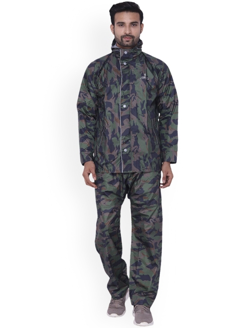 

THE CLOWNFISH Men Green Camouflage Hooded Reversible Waterproof Rain Suit