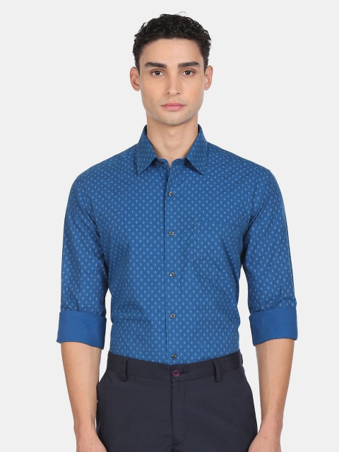 

Arrow Men Blue Slim Fit Printed Formal Full Sleeve Spread Collar Shirt