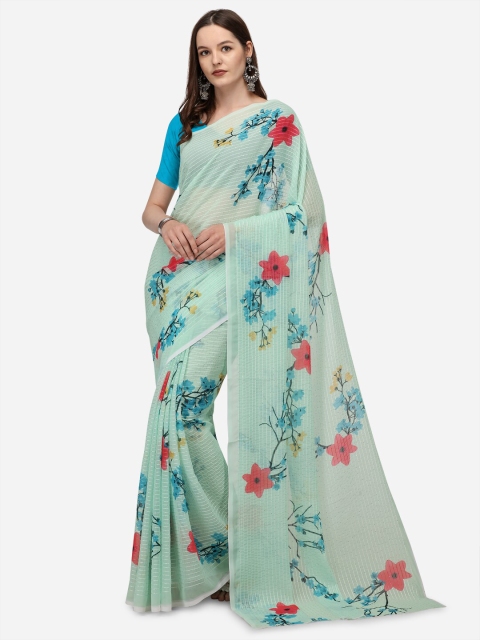 

Sitaram Designer Turquoise Blue & Red Floral Sequinned Saree