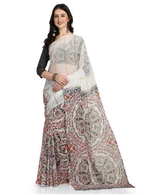 

Sitaram Designer White & Red Ethnic Motifs Sequinned Saree