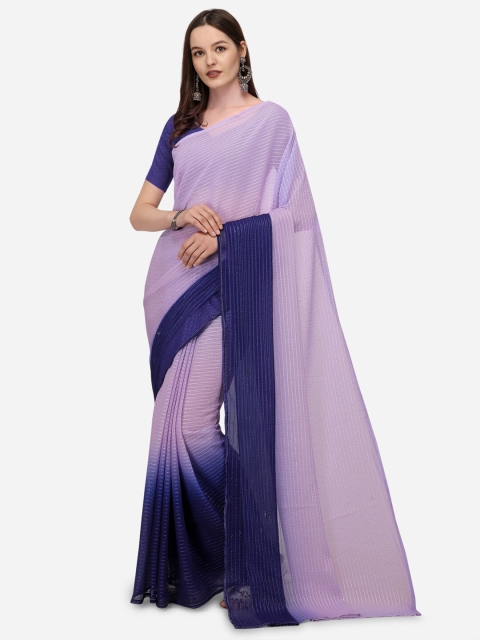 

Sitaram Designer Purple & Navy Blue Georgette Crochet Work Printed Saree