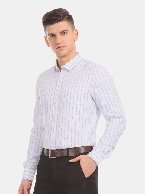 

Excalibur Men Pack of 2 White Striped Formal Mitered cuff Shirt