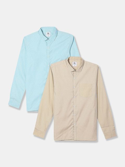 

Excalibur Men Assorted Formal Shirts Pack Of 2 Sea green & Beige Long sleeves
