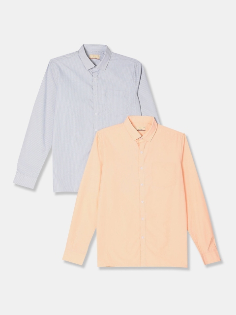 

Excalibur Men Assorted Solid Opaque Formal Pack Of 2 Shirts Long Sleeves Cut Away Collar