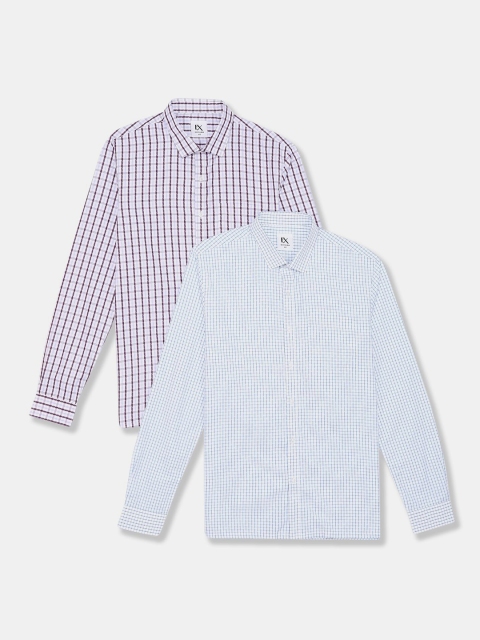 

Excalibur Men Assorted Grid Tattersall Checked Formal Shirt Pack Of 2