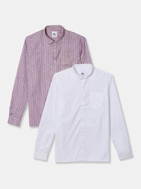 

Excalibur Men Purple and White Set of 2 Striped Cotton Casual Shirt