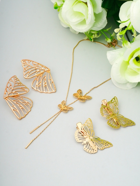 

Ferosh Women Gold-Toned Butterfly Jewellery Set with Hair Pins