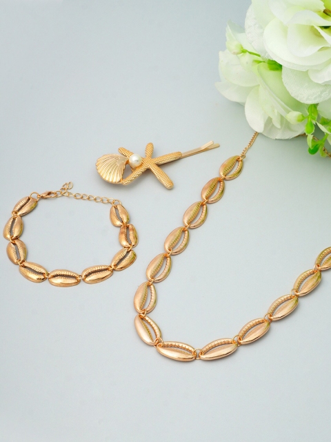 

Ferosh Gold Toned Sea Shell Shaped Jewellery Set