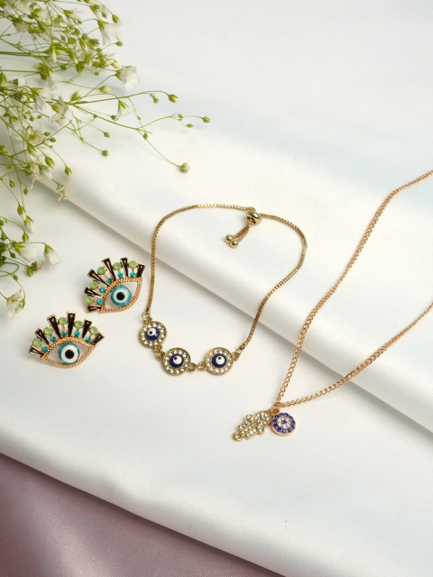 

Ferosh Gold -Toned Rhinestone Studded Evil Eye Jewellery Set