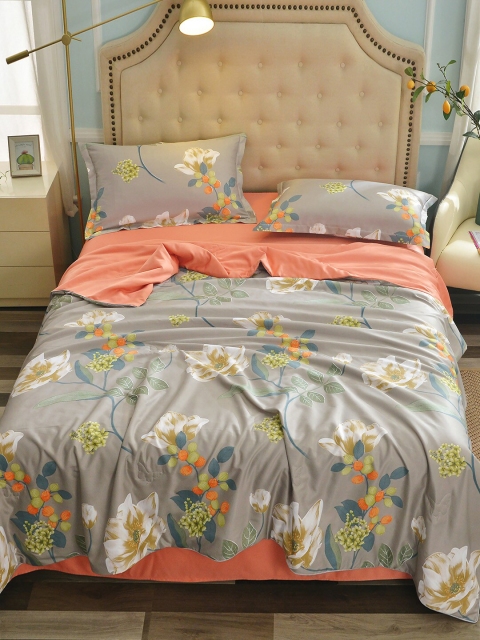 

JC Collection Grey & Orange Floral Summer 120 GSM Single Bed Quilt