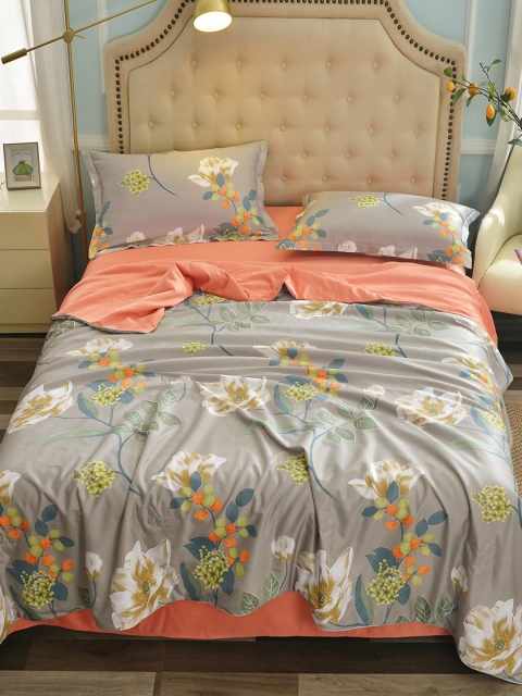 

JC Collection Grey & Orange Floral Summer 120 GSM Double Bed Quilt