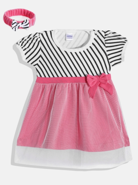 

Moms Love Infant Girls Pink & White Striped Net A-Line Dress & Hairband