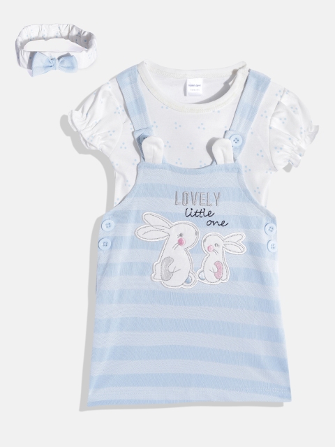 

Moms Love Infant Girls Blue & White Striped Pure Cotton A-Line Dress with Top