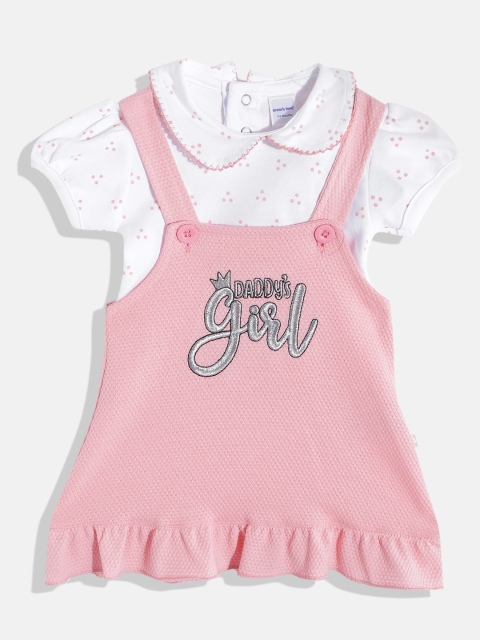 

Moms Love Infant Girls Pink & White Solid Pure Cotton A-Line Dress with Top