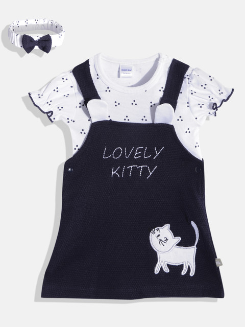 

Moms Love Infant Girls Navy Blue & White Solid Pure Cotton A-Line Dress with Top